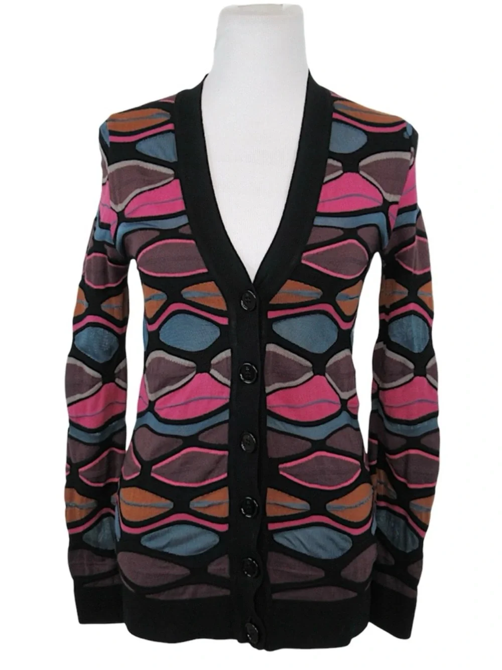 MISSONI Abstract Geometric Knit V-Neck Cardigan Sweater Multicolor - Size XS-S